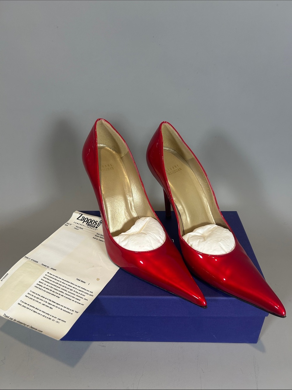(10+) 15yo Box Stuart Weitzman Fever2 Red Quasar Patent Pointed-Toe Stiletto 12